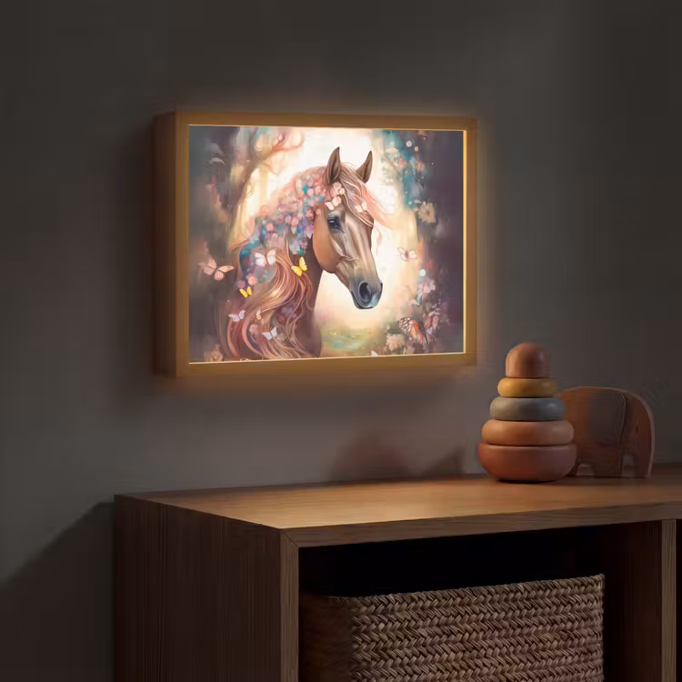 Paard - Natuur - Bloemen - Vlinders - Bos Light Box met batterij (Wandlamp kind) middel -sfeer5_kind