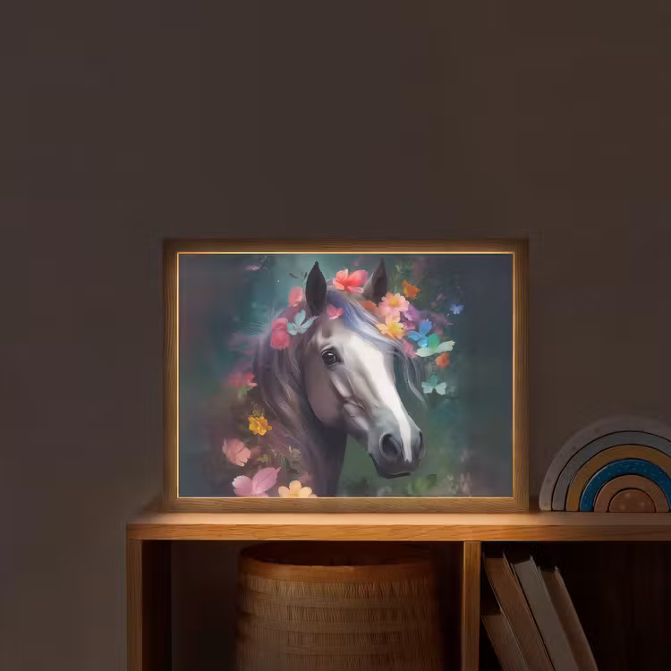 Paard - Natuur - Bloemen - Bos - Dieren Light Box met batterij (Wandlamp kind) middel -sfeer1_kind