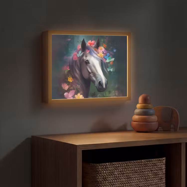 Paard - Natuur - Bloemen - Bos - Dieren Light Box met batterij (Wandlamp kind) middel -sfeer5_kind