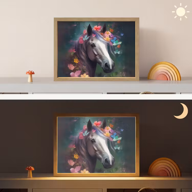 Paard - Natuur - Bloemen - Bos - Dieren Light Box met batterij (Wandlamp kind) middel -sfeer3_kind