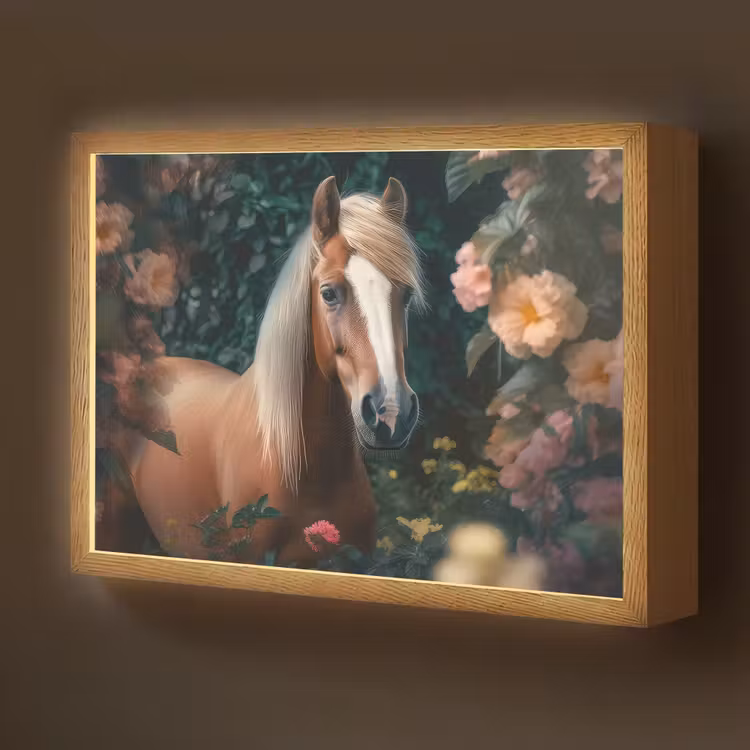 Paard - Natuur - Bloemen - Bos - Dieren Light Box met batterij (Wandlamp kind) middel -z3d_website