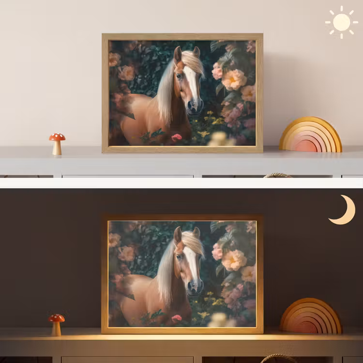Paard - Natuur - Bloemen - Bos - Dieren Light Box met batterij (Wandlamp kind) middel -sfeer3_kind