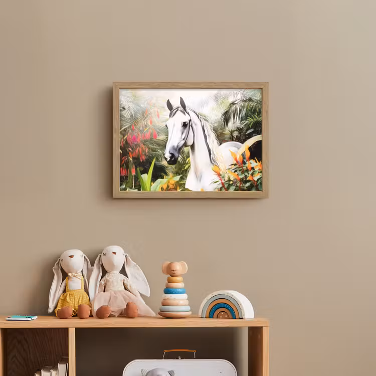 Paard - Wit - Bos - Bloemen - Planten Light Box met batterij (Wandlamp kind) middel -sfeer2_kind