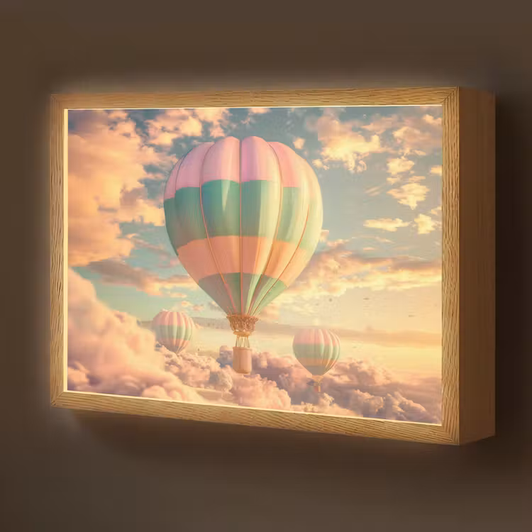 Luchtballon - Dromen - Wolken - Lucht Light Box met batterij (Wandlamp kind) middel -z3d_website