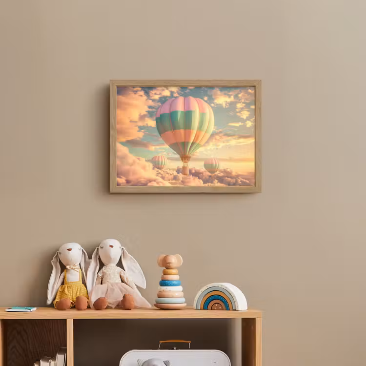 Luchtballon - Dromen - Wolken - Lucht Light Box met batterij (Wandlamp kind) middel -sfeer2_kind