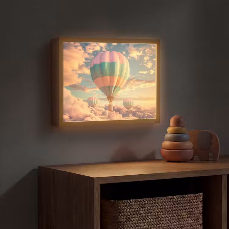 Luchtballon - Dromen - Wolken - Lucht Light Box met batterij (Wandlamp kind) middel -sfeer5_kind
