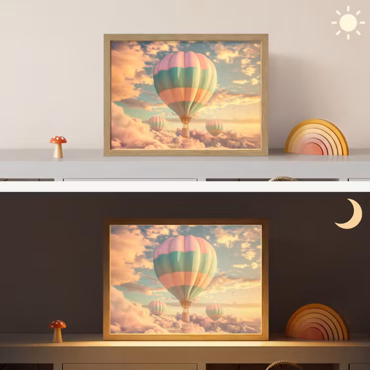 Luchtballon - Dromen - Wolken - Lucht Light Box met batterij (Wandlamp kind) middel -sfeer3_kind