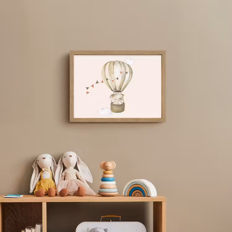Luchtballon - Olifant - Watercolor - Beige - Dieren Light Box met batterij (Wandlamp kind) middel -sfeer2_kind