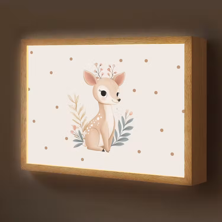 Illustratie - Stippen - Hertje - Aquarel Light Box met batterij (Wandlamp kind) middel -z3d_website