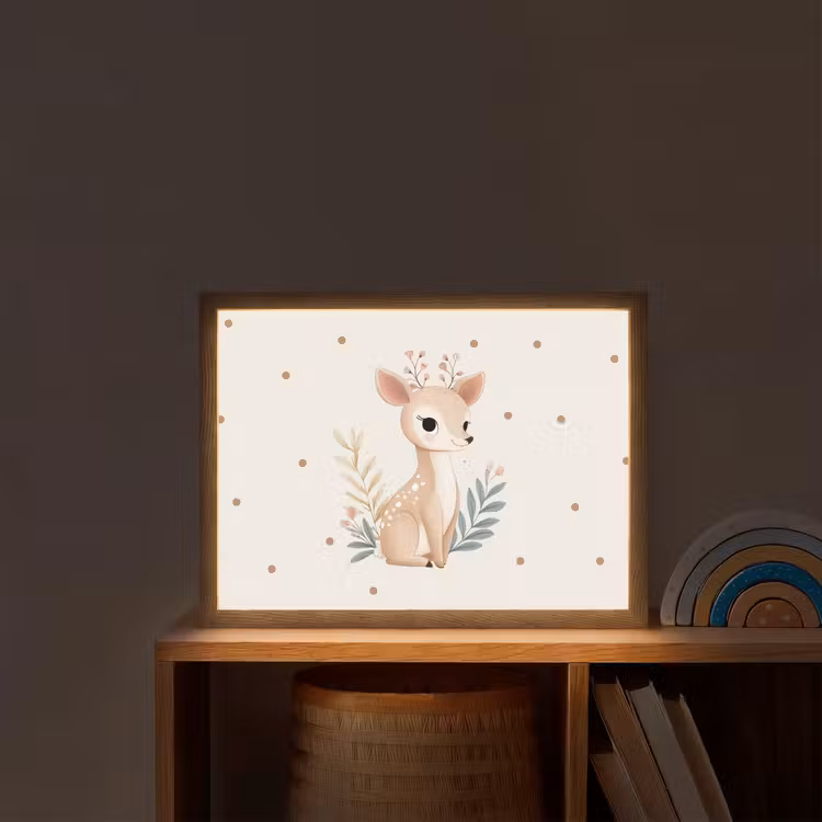 Illustratie - Stippen - Hertje - Aquarel Light Box met batterij (Wandlamp kind) middel -sfeer1_kind