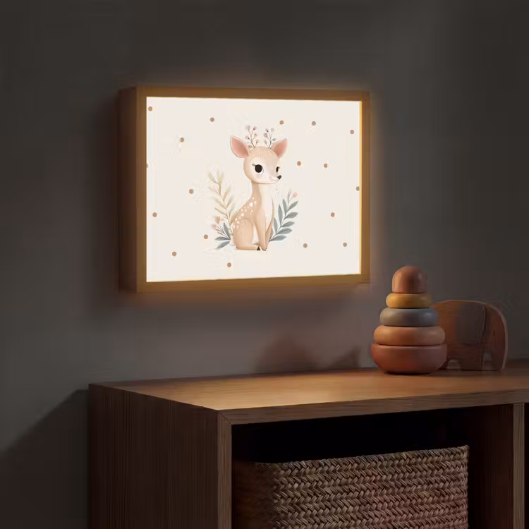 Illustratie - Stippen - Hertje - Aquarel Light Box met batterij (Wandlamp kind) middel -sfeer5_kind