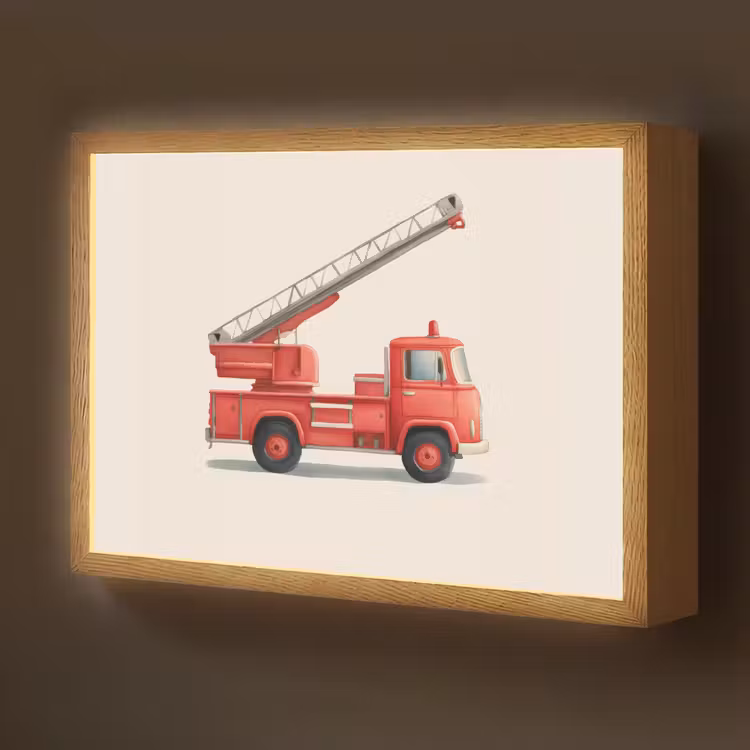 Illustratie - Brandweer - Rood - Minimalistisch Light Box met batterij (Wandlamp kind) middel -z3d_website