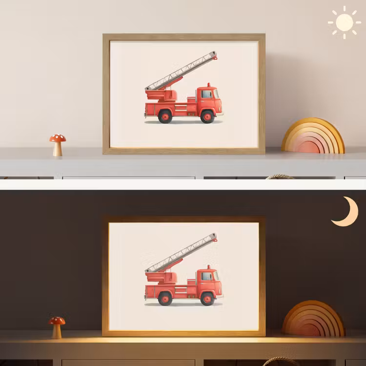 Illustratie - Brandweer - Rood - Minimalistisch Light Box met batterij (Wandlamp kind) middel -sfeer3_kind