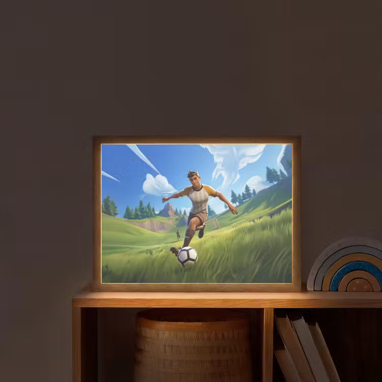 Illustratie - Voetbal - Game - Grasveld Light Box met batterij (Wandlamp kind) middel -sfeer1_kind