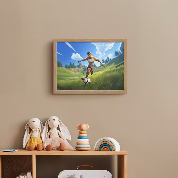 Illustratie - Voetbal - Game - Grasveld Light Box met batterij (Wandlamp kind) middel -sfeer2_kind