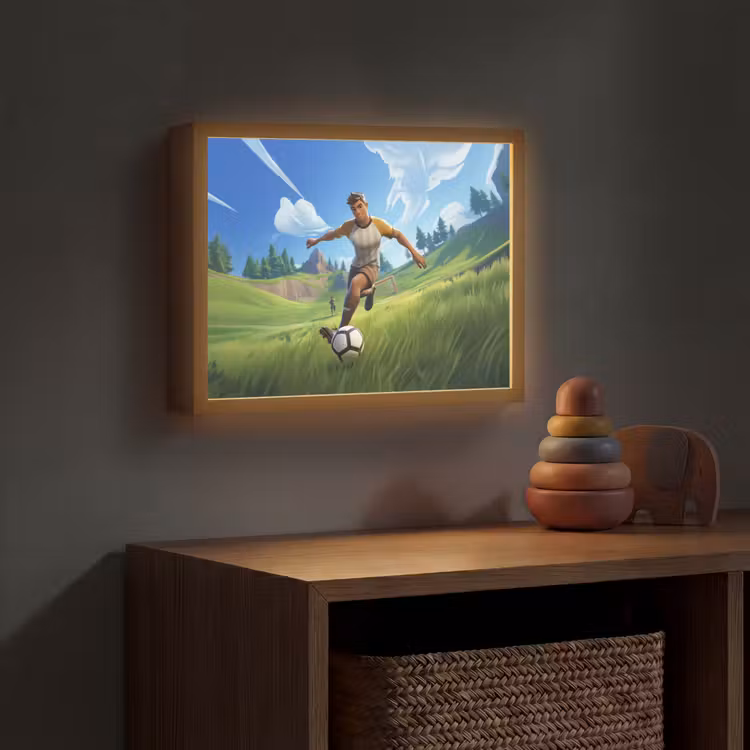 Illustratie - Voetbal - Game - Grasveld Light Box met batterij (Wandlamp kind) middel -sfeer5_kind