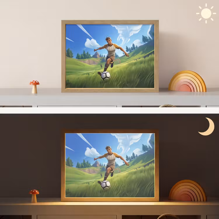 Illustratie - Voetbal - Game - Grasveld Light Box met batterij (Wandlamp kind) middel -sfeer3_kind