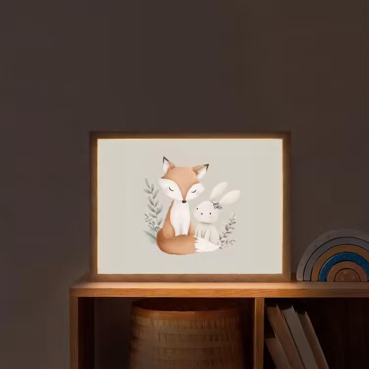 Illustratie - Vos - Konijn - Bladeren Light Box met batterij (Wandlamp kind) middel -sfeer1_kind