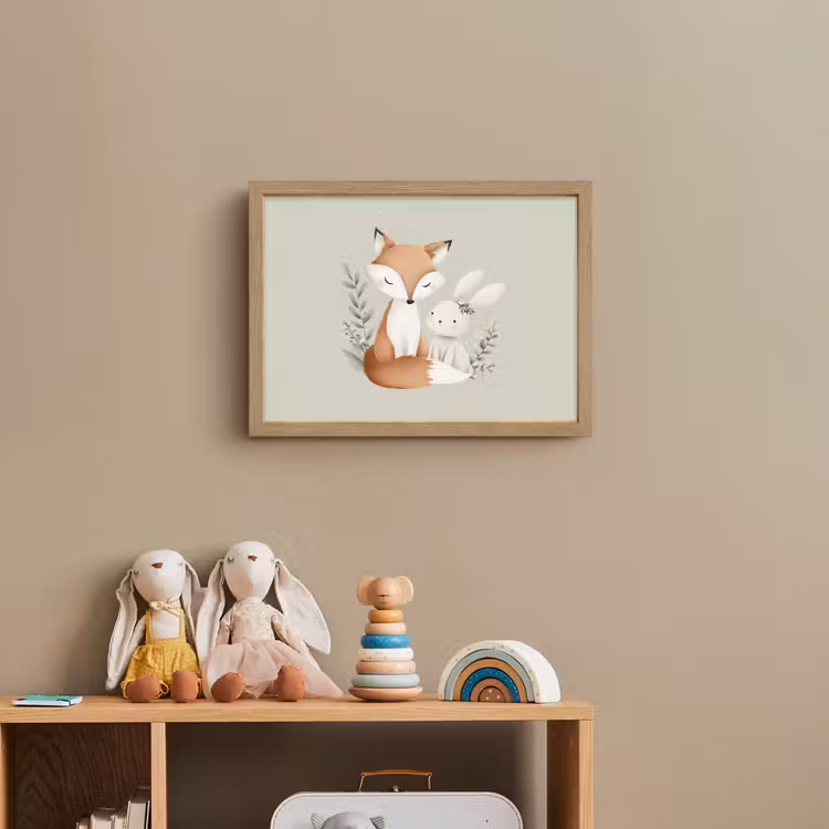 Illustratie - Vos - Konijn - Bladeren Light Box met batterij (Wandlamp kind) middel -sfeer2_kind