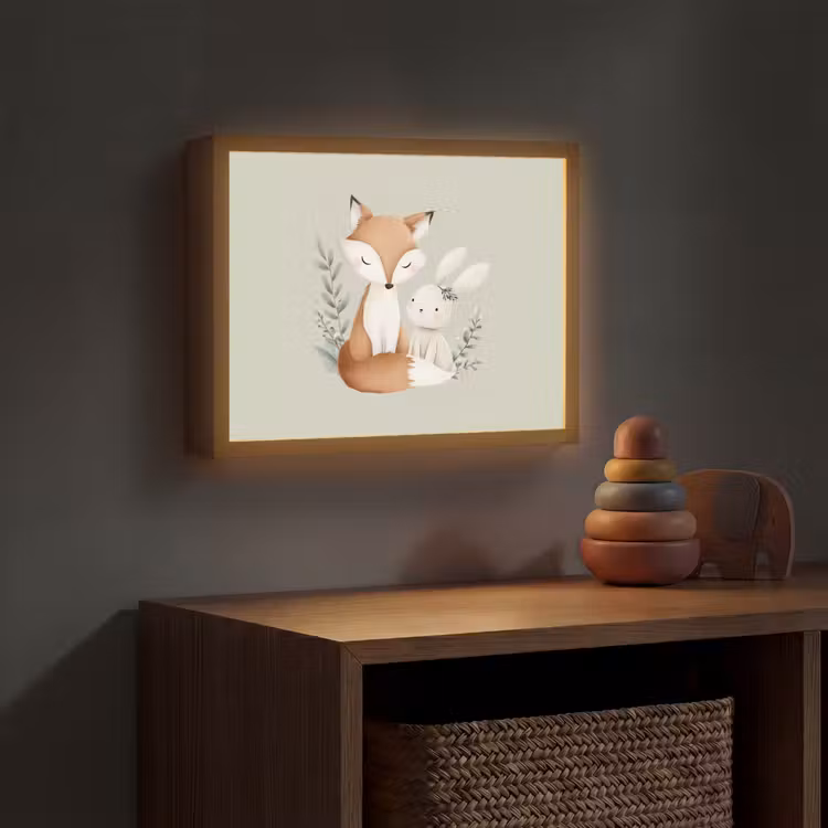 Illustratie - Vos - Konijn - Bladeren Light Box met batterij (Wandlamp kind) middel -sfeer5_kind