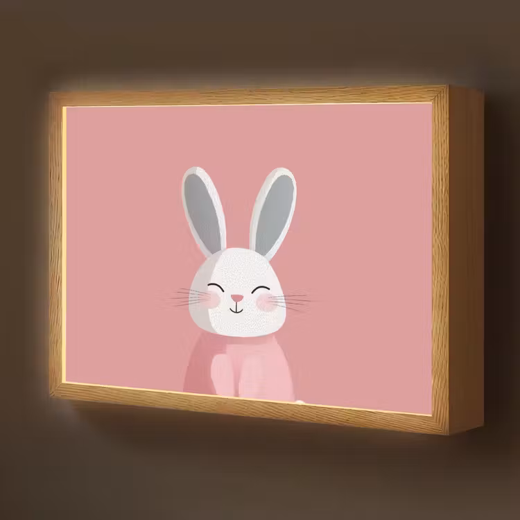 Illustratie - Konijn - Roze - Minimalistisch Light Box met batterij (Wandlamp kind) middel -z3d_website