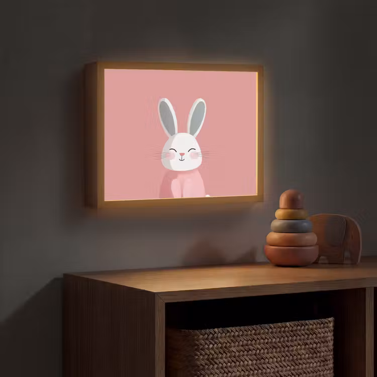 Illustratie - Konijn - Roze - Minimalistisch Light Box met batterij (Wandlamp kind) middel -sfeer5_kind