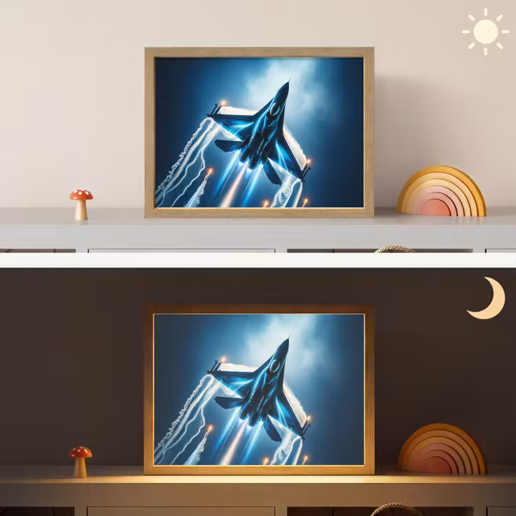 Straaljager - Blauw - Jongens Light Box met batterij (Wandlamp kind) middel -sfeer3_kind