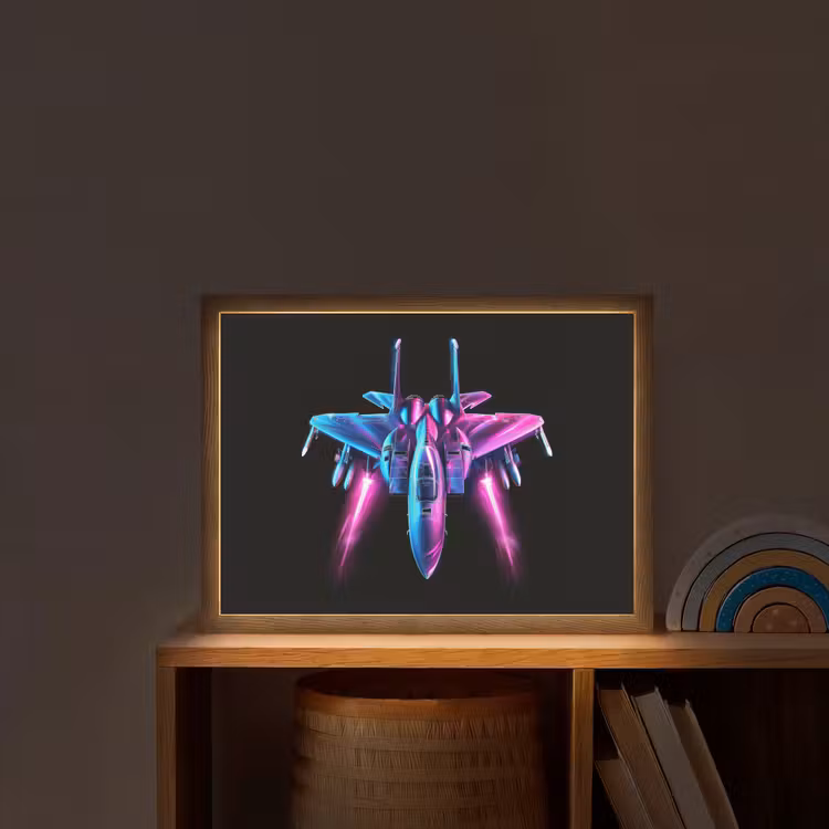 Straaljager - Blauw - Kleuren - Jongens - Zwart Light Box met batterij (Wandlamp kind) middel -sfeer1_kind