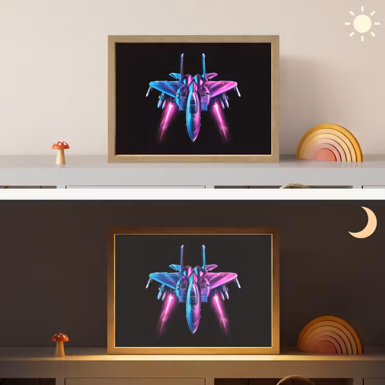 Straaljager - Blauw - Kleuren - Jongens - Zwart Light Box met batterij (Wandlamp kind) middel -sfeer3_kind