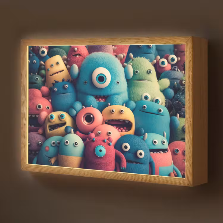 Kids - Monster - Regenboog - Design - Meiden - Jongens Light Box met batterij (Wandlamp kind) middel -z3d_website