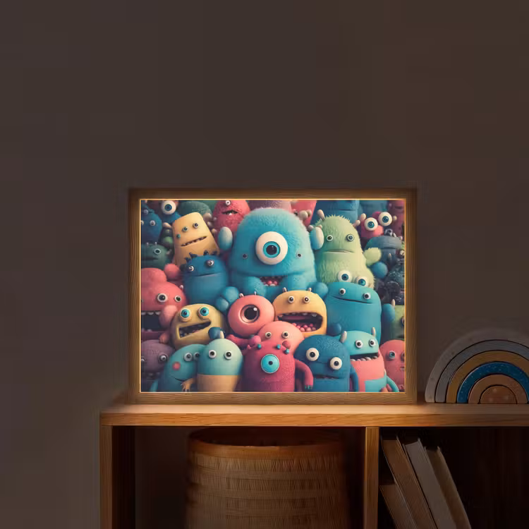 Kids - Monster - Regenboog - Design - Meiden - Jongens Light Box met batterij (Wandlamp kind) middel -sfeer1_kind