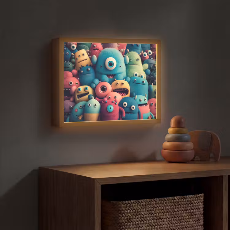 Kids - Monster - Regenboog - Design - Meiden - Jongens Light Box met batterij (Wandlamp kind) middel -sfeer5_kind