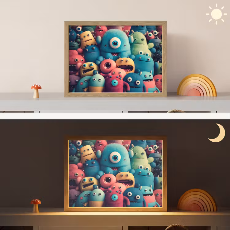 Kids - Monster - Regenboog - Design - Meiden - Jongens Light Box met batterij (Wandlamp kind) middel -sfeer3_kind