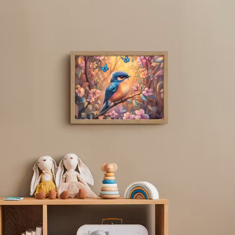 IJsvogel - Sprookjesbos - Roze - Bloemen Light Box met batterij (Wandlamp kind) middel -sfeer2_kind