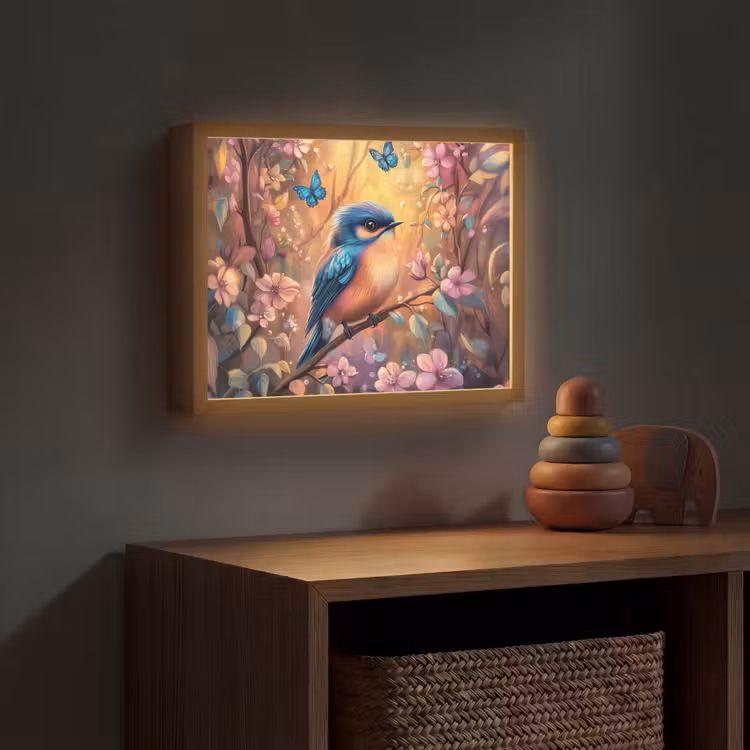 IJsvogel - Sprookjesbos - Roze - Bloemen Light Box met batterij (Wandlamp kind) middel -sfeer5_kind