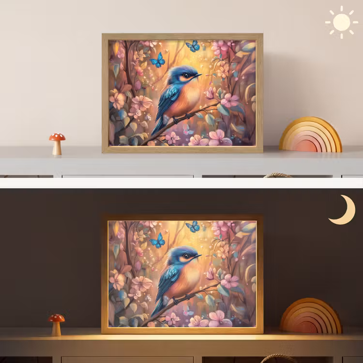 IJsvogel - Sprookjesbos - Roze - Bloemen Light Box met batterij (Wandlamp kind) middel -sfeer3_kind