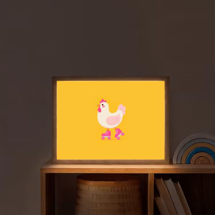 Kip - Rolschaatsen - Geel Light Box met batterij (Wandlamp kind) middel -sfeer1_kind