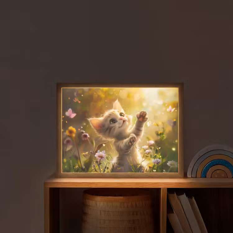 Kitten - Dier - Natuur - Bloemen Light Box met batterij (Wandlamp kind) middel -sfeer1_kind