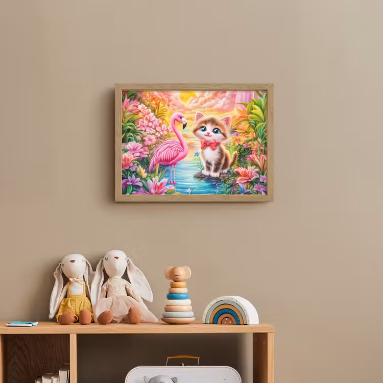 Kitten - Flamingo - Bloemen Light Box met batterij (Wandlamp kind) middel -sfeer2_kind