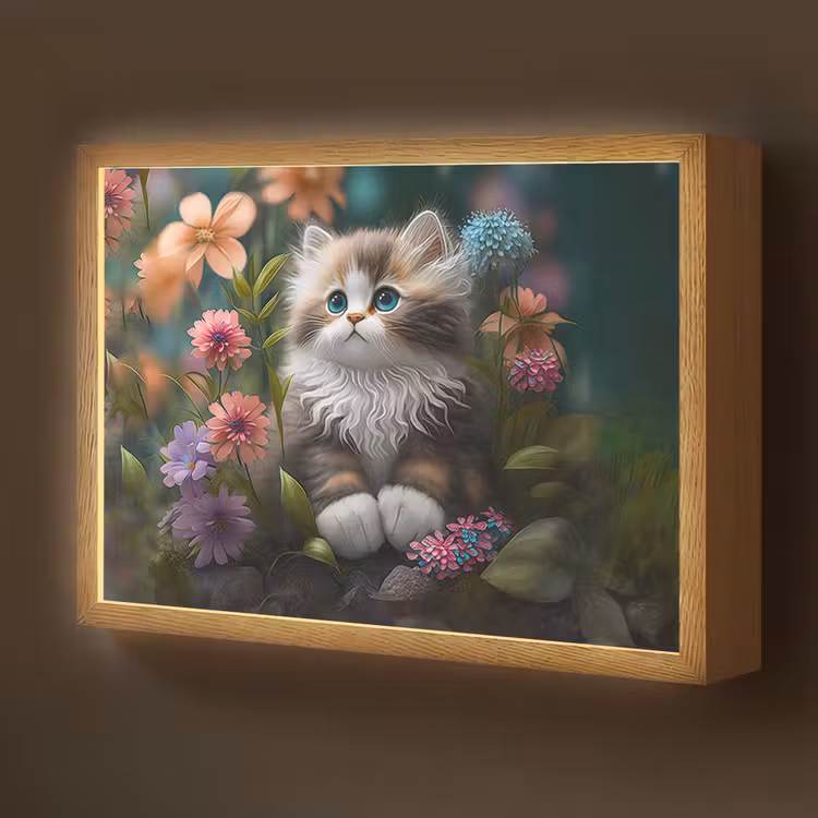 Kitten - Illustratie - Bloemen - Natuur - Kat Light Box met batterij (Wandlamp kind) middel -z3d_website