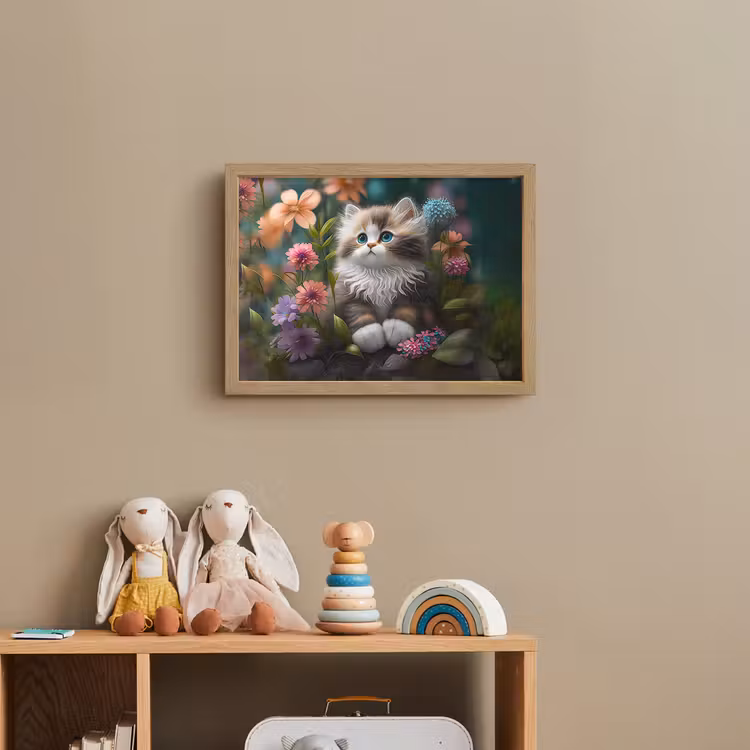 Kitten - Illustratie - Bloemen - Natuur - Kat Light Box met batterij (Wandlamp kind) middel -sfeer2_kind