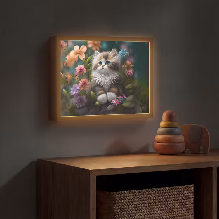 Kitten - Illustratie - Bloemen - Natuur - Kat Light Box met batterij (Wandlamp kind) middel -sfeer5_kind