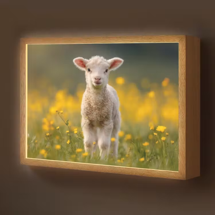 Lammetje - Gras - Bloemen - Geel Light Box met batterij (Wandlamp kind) middel -z3d_website