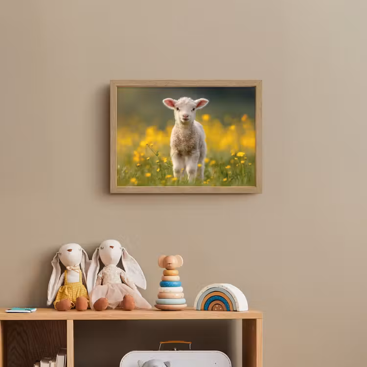 Lammetje - Gras - Bloemen - Geel Light Box met batterij (Wandlamp kind) middel -sfeer2_kind
