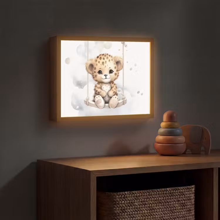 Luipaard - Dier - Kinderen Light Box met batterij (Wandlamp kind) middel -sfeer5_kind
