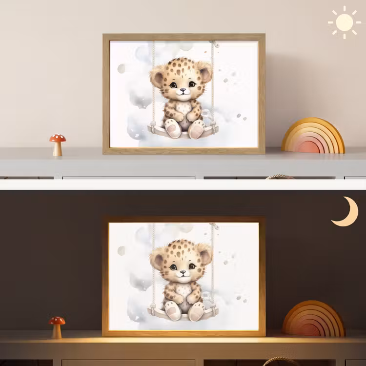Luipaard - Dier - Kinderen Light Box met batterij (Wandlamp kind) middel -sfeer3_kind