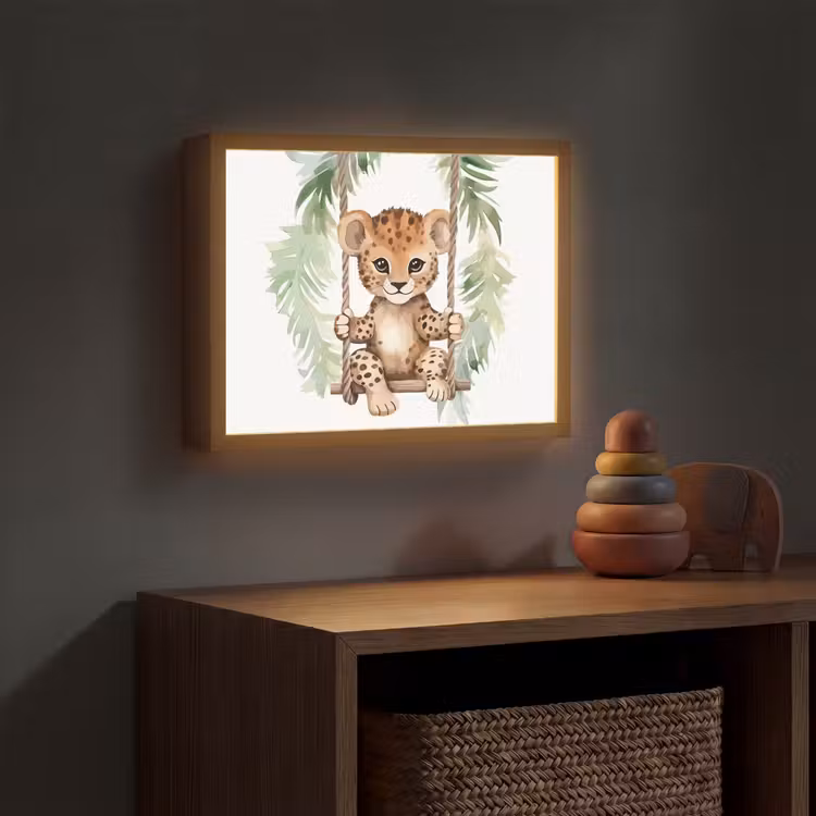 Luipaard - Dier - Kinderen - Jungle Light Box met batterij (Wandlamp kind) middel -sfeer5_kind