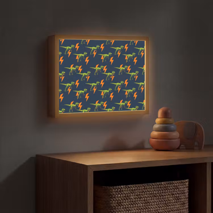 Bliksemschichten - Oranje - Dinosaurussen Light Box met batterij (Wandlamp kind) middel -sfeer5_kind