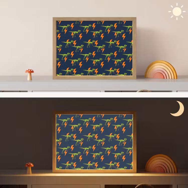 Bliksemschichten - Oranje - Dinosaurussen Light Box met batterij (Wandlamp kind) middel -sfeer3_kind