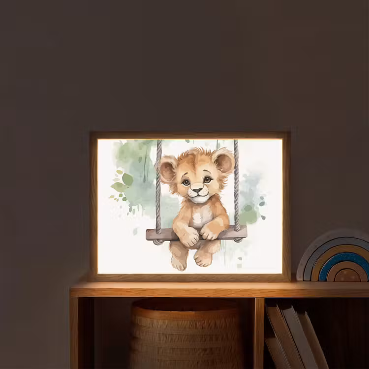 Leeuw - Dier - Kinderen - Jungle Light Box met batterij (Wandlamp kind) middel -sfeer1_kind